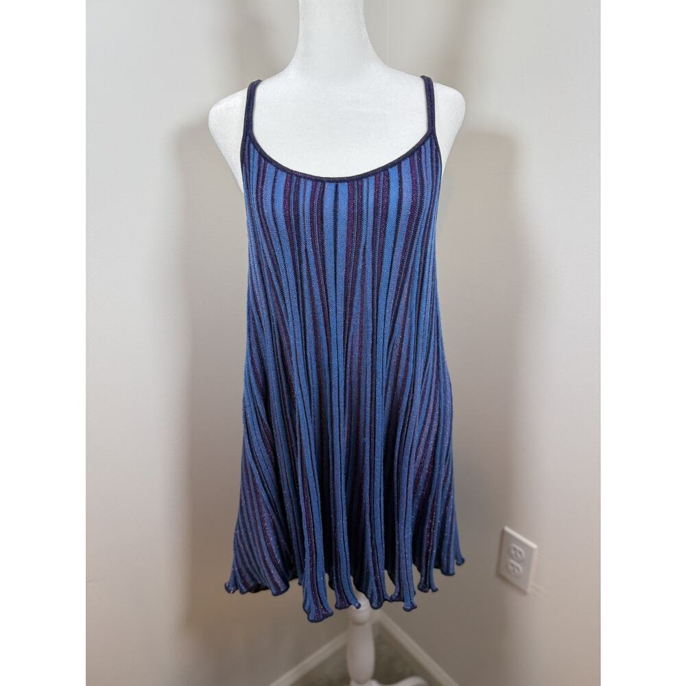 Free People Blue Purple Sparkly Shimmery Knit Dress Size Medium Boho Party